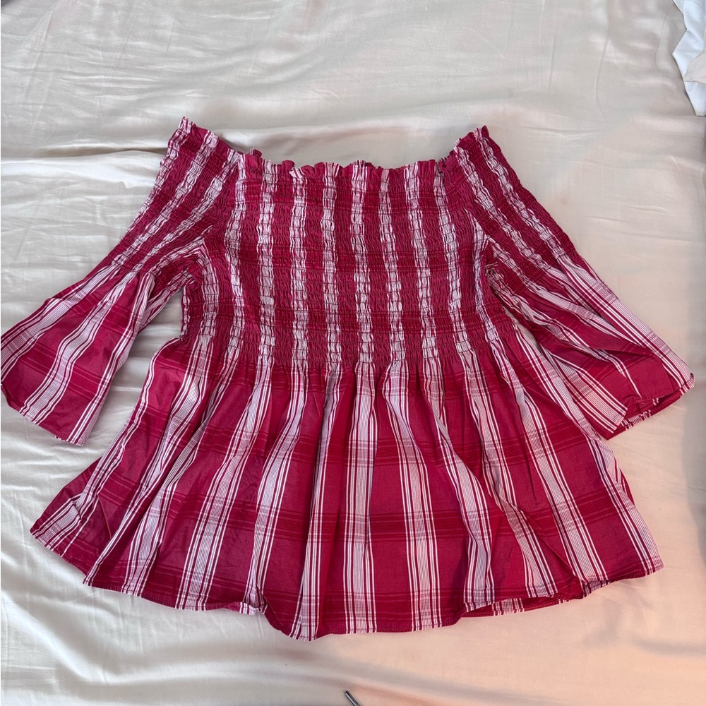 Women's Red Plaid Off-Shoulder blouse
